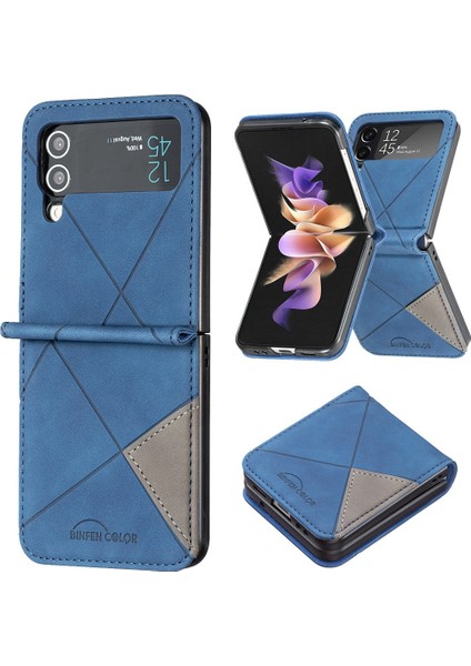 Samsung Galaxy Z Flip4 Için Pu Deri Kılıfı 4 5g Geometrik Baskılı Telefon Kapak Mavisi (Yurt Dışından)