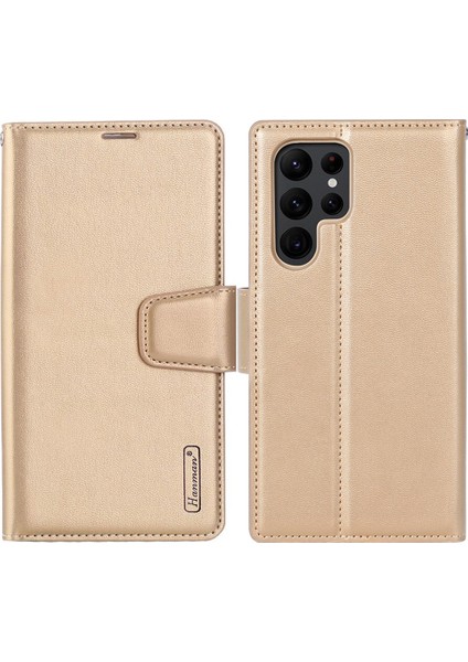 Hanman Mill Serisi Samsung Galaxy S22 Ultra 5g Koruyucu Folio Flip Cover Pu Deri Yumuşak Tpu Cüzdan Cüzdan Kılıfı (Yurt Dışından)