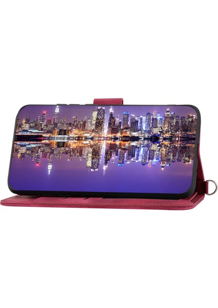 Samsung Galaxy S23 Için+ Baskılı Çiçekler Stand Pu Deri Cüzdan Kapağı Cilt Tahkisi Çoklu Kart Yuvaları Bilek Kayışı ve Omuz Kayışı Şirketi Kırmızı (Yurt Dışından)