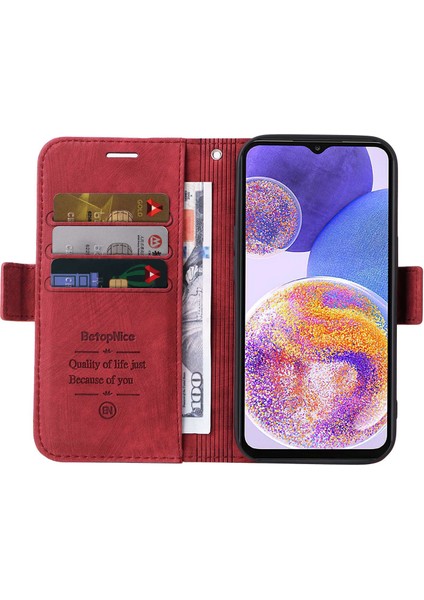 Samsung Galaxy A23 Için 4G/F23 5G/M23 5G/M13 4G/A23 5g (Global Versiyon) Basılı Dikiş Hattı Deri Kılıf Stand Cüzdan Telefon Kapağı Strap-Red ile (Yurt Dışından)