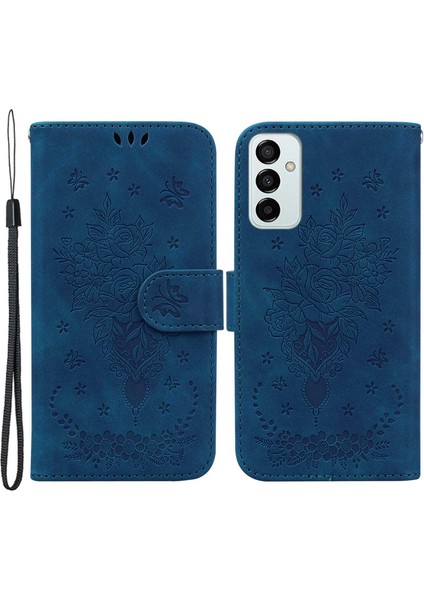 Samsung Galaxy M13 4g Için Pu Deri Telefon Kılıfı, Gül Kelebek Baskılı Koruyucu Kapak Çizgili Folio Stand Cüzdan Kabuğu (Yurt Dışından)