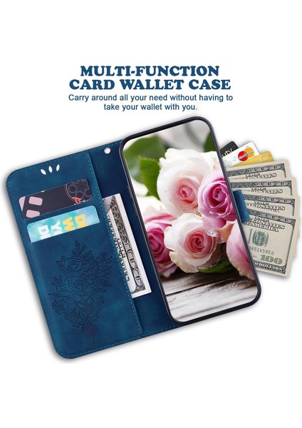 Samsung Galaxy M13 4g Için Pu Deri Telefon Kılıfı, Gül Kelebek Baskılı Koruyucu Kapak Çizgili Folio Stand Cüzdan Kabuğu (Yurt Dışından)