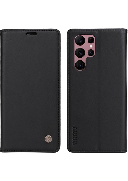 Samsung Galaxy S22 Ultra 5g Pu Deri Kapak Stand Gizli Manyetik Adsorpsiyon Şok Geçirmez Flip Cüzdan Kılıf Black (Yurt Dışından)