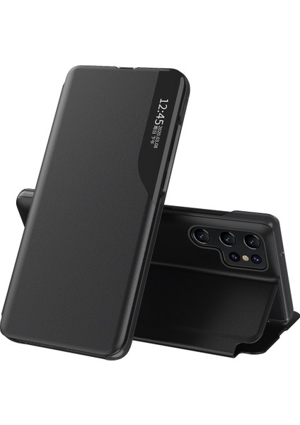 Samsung Galaxy S23 Ultra Koruyucu Kılıf Anti-Fall View Pencere Folio Flip Cover Stand-Black Için Pu Deri Telefon Kılıfı (Yurt Dışından)
