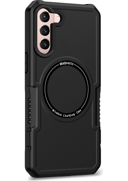 Samsung Galaxy S22 5g Kamera Lens Çerçevesi Manyetik Kılıf Manyetik Kablosuz Şarj Sabit Pc+Yumuşak Tpu Telefon Kapak Black (Yurt Dışından)