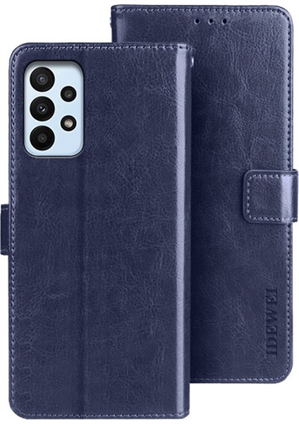 Samsung Galaxy A23 4G/A23 5g (Global Versiyon) Anti-Cratch Pu Deri Flip Stand Cüzdan Kapak Çılgın At Doku Telefon Koruyucu Case-Dark Mavi (Yurt Dışından)