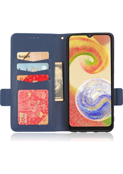 Samsung Galaxy A04 4g (164.4 x 76.3 x 9.1 MM)/M13 5g Litchi Doku Telefonu Pu Deri Çift Manyetik Toka Koru Cüzdan Standı Kapağı Kayış-Dark Mavi ile (Yurt Dışından)