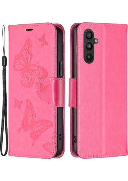 Samsung Galaxy A34 Için 5g Pu Deri Cüzdan Telefon Kılıfı Baskılı Kelebekler Manyetik Kapatma Stand Strap-Rose ile (Yurt Dışından)
