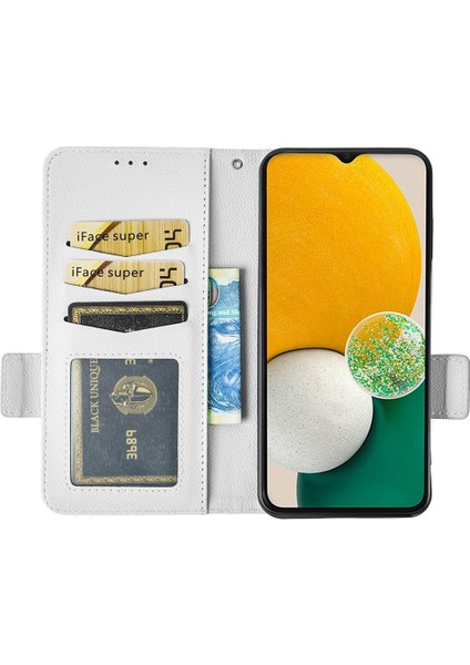 Samsung Galaxy A14 5g/4g Litchi Doku Telefon Kapağı Şok Geçirmez Pu Deri Deri Manyetik Toka Telefon Kılıfı Stand Cüzdan-White (Yurt Dışından) fiyatları