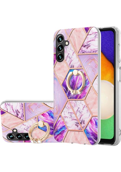 Seashell Digital Samsung Galaxy A34 5g Yüzük Kickstand Tasarım Tpu Kılıfı Elektrapan Ekleme Mermer Desen Imd Telefon Kapak Light Mor (Yurt Dışından)