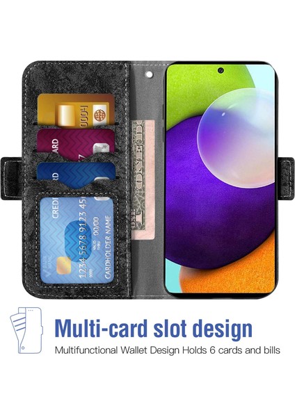 Samsung Galaxy A73 5g Flip Telefon Kılıfı Için, Kaymaz Pu Pu Deri Deri Su-Mürekkep Boyama Doku Dönen Kart Yuvaları Tutucu Stand Cüzdan Kapağı Strap-Black (Yurt Dışından)