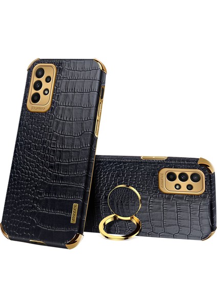 Samsung Galaxy A23 5g (Global Versiyon)/4g Timsah Doku Elektrapılaşma Telefon Kılıfı Kickstand Pu Deri Kaplamalı Tpu Kapak Black (Yurt Dışından)
