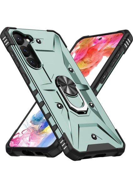 Samsung Galaxy S23 Için Kazık Kanıtı Yüzüğü Araba Montajı Kickstand Telefon Kılıfı Sabit Pc Yumuşak Tpu Hibrid Askeri Sınıf Şok Geçirmez Kapak-Dark Yeşil (Yurt Dışından)
