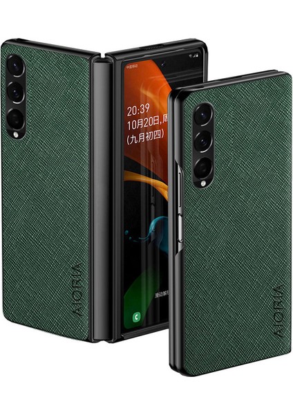 Samsung Galaxy Z Kat3 Için Telefon Kasası 5g Anti-Damla Çapraz Doku Pu Deri Kaplama Pc Ön Çizgiye Karşı Arka Kapak Yeşili (Yurt Dışından)