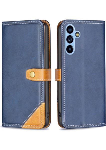 Samsung Galaxy A54 5g Kart Tutucu Yuva Standı Pu Deri Stil 12 Çift Dikiş Hatları Renk Ekleme Folio Telefon Kasası Mavisi (Yurt Dışından)
