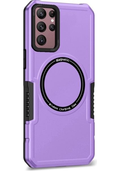 Samsung Galaxy S22 Ultra 5g Kamera Lens Çerçeve Tasarım Telefon Kapağı Sabit Pc+Yumuşak Tpu Anti-Drop Kılıfı Manyetik Kablosuz Şarj-Doğum (Yurt Dışından)
