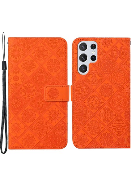 Samsung Galaxy S23 Için Ultra Cep Telefonu Kapağı Solma Önleyici Etnik Stil Baskılı Çiçek Deseni Telefon Kılıfı Pu Deri+Tpu Stand Cüzdan-Turun (Yurt Dışından)