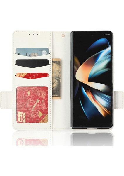 Samsung Galaxy Z Fold3 Için 5g Litchi Doku Pu Deri Deri Cüzdan Kılıf Fonksiyonu Çift Manyetik Toka Kapak Kalem Tutucu-Beyaz (Yurt Dışından)