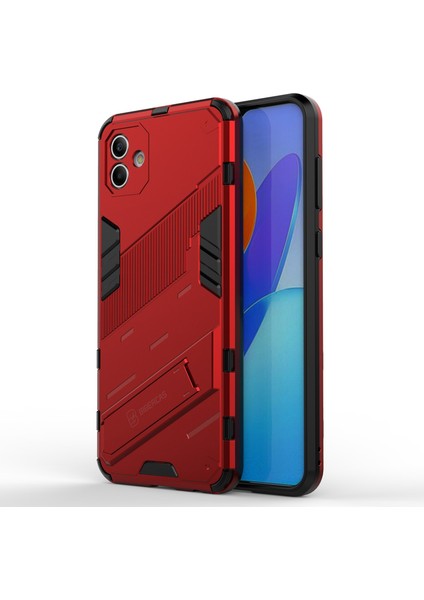 Samsung Galaxy A04 4g (164.4 x 76.3 x 9.1 Mm) Sert Pc+Yumuşak Tpu Kapak Kickstand Anti-Sracratch Telefon Kasa-Kırmızısı (Yurt Dışından)