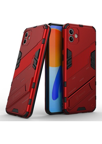 Samsung Galaxy A04 4g (164.4 x 76.3 x 9.1 Mm) Sert Pc+Yumuşak Tpu Kapak Kickstand Anti-Sracratch Telefon Kasa-Kırmızısı (Yurt Dışından)