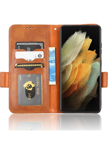 Samsung Galaxy S21 Ultra 5g Üçgen Desen Için Baskılı Telefon Kılıfı Katlanabilir Stand Anti-Fall Pu Deri Deri Flip Cüzdan Kapağı Strap-Brown (Yurt Dışından)