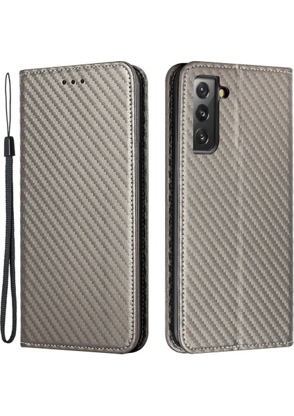 Samsung Galaxy S23+ Karbon Fiber Doku Pu Deri Deri Stand Cüzdan Kılıfı Tam Koruma Otomatik Kapanış Manyetik Telefon Kapak Grey (Yurt Dışından)