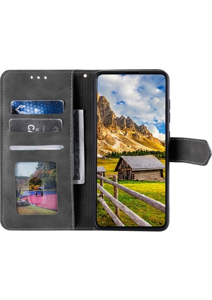 Samsung Galaxy S23 Için+ Ekleme Dikiş Pu Deri Dergisi Stand Manyetik Toka Telefon Cüzdan Kapak-Grey (Yurt Dışından)