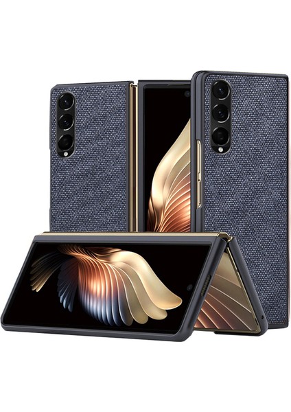 Samsung Galaxy Z Fold4 Için 5g Deniz Kum Dokulu Telefon Kılıfı Ön Kara Çizelge Pu Deri Kaplamalı Sert Pc Katlanır Kapak Mavisi (Yurt Dışından)