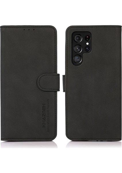 Samsung Galaxy S23 Için Khazneh S23 Ultra Dokulu Pu Deri Telefon Kılıfı Manyetik Kıta Katlanabilir Stand Tam Koruma Telefon Cüzdan Kapak Black (Yurt Dışından)