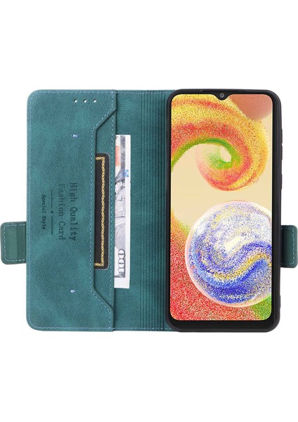 Samsung Galaxy A04 4g (164.4 x 76.3 x 9.1 Mm) Için Donanım Dekor Telefon Kasası, Çift Manyetik Toka Pu Deri Cüzdan Ayarlanabilir Stand Telefon Kapak-Mavi (Yurt Dışından)