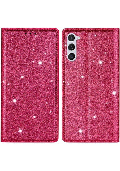 Seashell Digital Samsung Galaxy S23 Için Glitter Sequins Pu Deri Telefon Kılıf Kart Tutucu Şok Geçirmez Stand Kapak-Gül (Yurt Dışından)