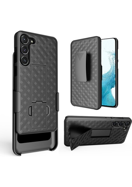 Seashell Digital Samsung Galaxy S23 Için Şok Geçirmez Dokuma Doku Klip Kickstand Pc+Tpu Kılıf Kayma Ekran Kapak Telefon Koruyucusu (Yurt Dışından)