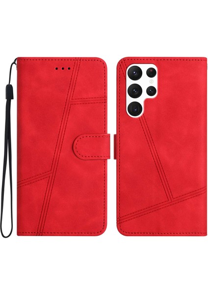 Samsung Galaxy S23 Ultra Cilt Touch Hatları Için Baskılı Telefon Kılıfı Vintage Şok Geçirmez Pu Deri Cüzdan Kapağı Stand-Red ile (Yurt Dışından)