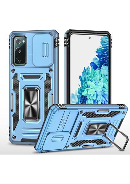 Samsung Galaxy S20 Için Zırh Serisi Fe 4G/5G/S20 Fe 2022/S20 Lite Kickstand Tasarım Şok Geçirmez Telefon Kılıfı Pc+Tpu Slayt Kameralı Koruyucu Arka Kapak Sky Mavi (Yurt Dışından)