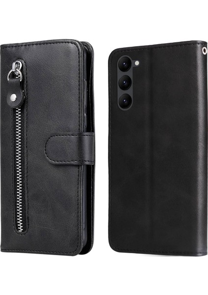 Samsung Galaxy S23 Pu Deri Fermuarı Pocket Şok Geçirmez Telefon Kasası Buzağı Doku Cüzdanı Stand Koruyucu Telefon Kapak Black (Yurt Dışından)