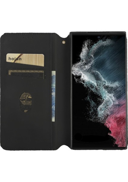 Samsung Galaxy S23 Için Ultra Cüzdan Tasarımı Rhombus Desen Baskılı Manyetik Pu Deri Kılıf Stand Stand Stand Absorpsiyon Koruyucu Telefon Kapak Black (Yurt Dışından)