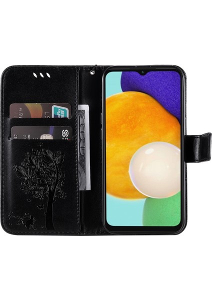 Samsung Galaxy A34 Için 5g Manyetik Pu Deri Flip Telefon Kapağı Baskılı Kedi Ağacı Desen Cüzdan Stand Kapağı Strap-Black (Yurt Dışından)