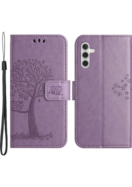 Samsung Galaxy A34 Için 5g Baskılı Baykuş Ağacı Desen Standı Cüzdan Kılıfı Pu Tam Koruma Telefon Kapak Morası (Yurt Dışından)