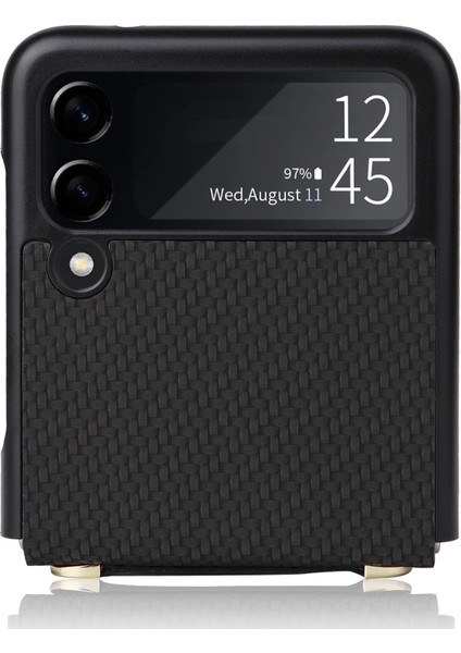 Samsung Galaxy Z Flip3 Için 5g Dokuma Doku Deri Kaplamalı Pc Ayarlanabilir Kireç-Black ile Çizgiye Dönüş (Yurt Dışından)