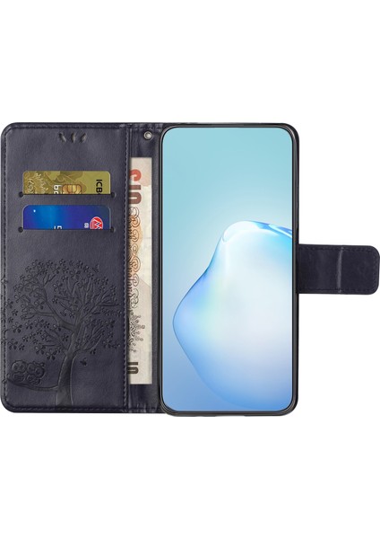 Samsung Galaxy A04E Için 4G/F04 4G/M04 4g Baskılı Baykuş Ağacı Desen Anti-Çizelge Pu Deri Cüzdan Görüntüleme Standı Fingerprint Koruyucu Case-Dark Mor Mor (Yurt Dışından)