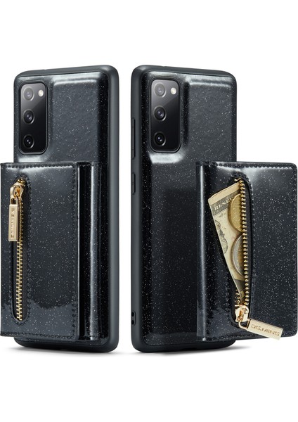 Samsung Galaxy S20 Fe 4G/5G/S20 Fe 2022/S20 Lite 2'si 1 Arada Pu Deri Kaplamalı Pc+Tpu Geri Kickstand Tasarım Manyetik Çıkarılabilir Fermuar Cüzdan Telefon Kapak Black (Yurt Dışından)