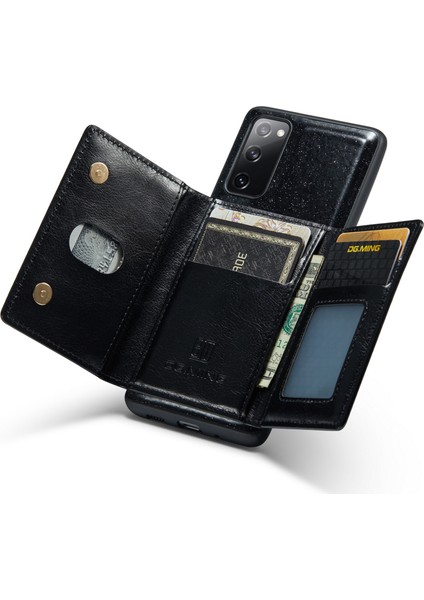 Samsung Galaxy S20 Fe 4G/5G/S20 Fe 2022/S20 Lite 2'si 1 Arada Pu Deri Kaplamalı Pc+Tpu Geri Kickstand Tasarım Manyetik Çıkarılabilir Fermuar Cüzdan Telefon Kapak Black (Yurt Dışından)