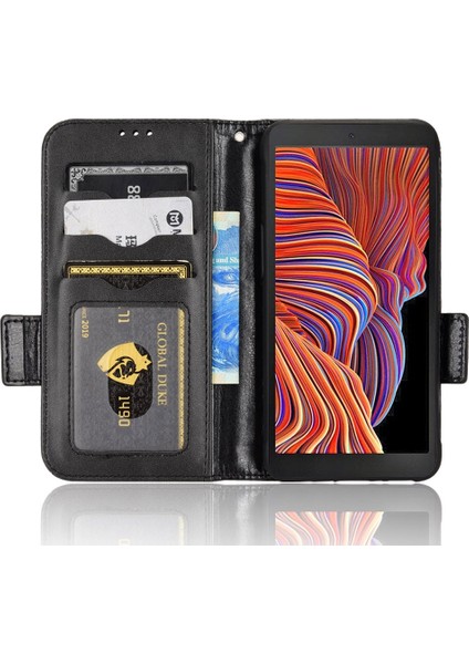 Samsung Galaxy Xcover Için 5 Üçgen Desen Baskılı Telefon Kılıfı Cüzdan Stand Pu Deri Deri Şok Geçirmez Telefon Kapağı Strap-Black (Yurt Dışından)