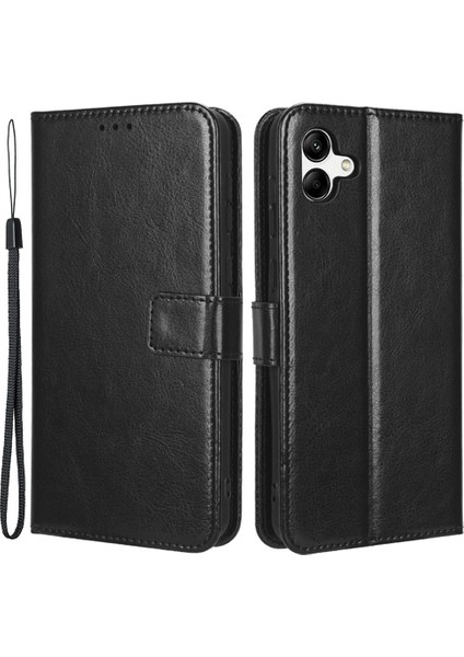 Samsung Galaxy A04 4g (164.4 x 76.3 x 9.1 MM)/M13 5g Çılgın At Doku Pu Deri Kılıf Stand Cüzdanı Tam Koruma Iç Tpu Telefon Kapak Black (Yurt Dışından)