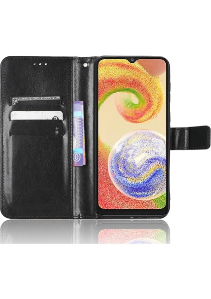 Samsung Galaxy A04 4g (164.4 x 76.3 x 9.1 MM)/M13 5g Çılgın At Doku Pu Deri Kılıf Stand Cüzdanı Tam Koruma Iç Tpu Telefon Kapak Black (Yurt Dışından)