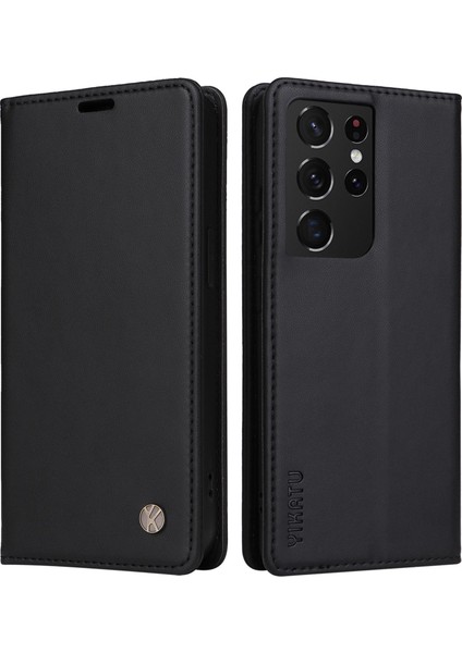 Samsung Galaxy S21 Ultra 5g Anti-Çizik Telefon Cüzdan Kılıfı Pu Deri Manyetik Kapanma Koruyucu Kapak-Siyah (Yurt Dışından)