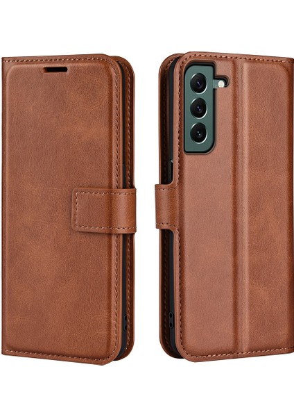 Samsung Galaxy S23 Için+ Yolculuk Önleme Buzağı Doku Doku Stand Cüzdan Pu Deri Kılıf Kare Manyetik Toka Flip Telefon Kapak Işık Kahverengi (Yurt Dışından)