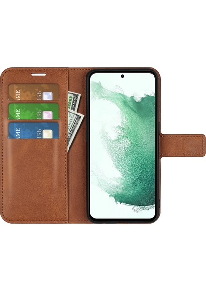 Samsung Galaxy S23 Için+ Yolculuk Önleme Buzağı Doku Doku Stand Cüzdan Pu Deri Kılıf Kare Manyetik Toka Flip Telefon Kapak Işık Kahverengi (Yurt Dışından)