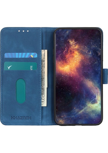 Samsung Galaxy S23 Için Khazneh S23 Ultra Retro Doku Pu Deri Telefon Kapağı Damla Geçirmez Koruyucu Cüzdan Standı Case-Mavi (Yurt Dışından)