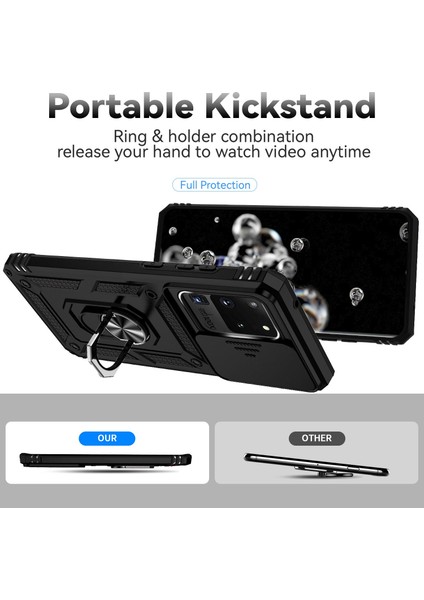 Samsung Galaxy S20 Ultra Için Sert Pc+Yumuşak Tpu Telefon Kılıfı, Metal Ring Kickstand Anti Drop Kapağı Slayt Kamera Koruma-Black (Yurt Dışından) fiyatları